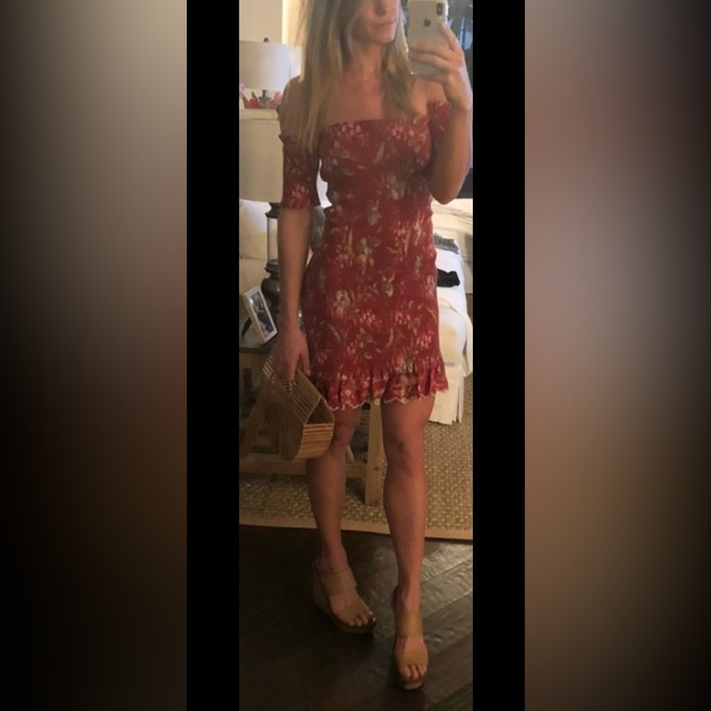 Zimmermann Red Floral Off-Shoulder Mini Dress - Picture 2 of 2